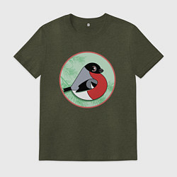 Футболка хлопковая мужская Снегирь на ветке, цвет: меланж-хаки