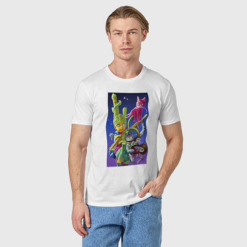 Мужская футболка Звёздный пацан с двумя котами - нейросеть - fantas / Белый – фото 3
