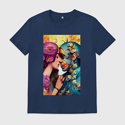 Футболка хлопковая мужская Неземная любовь - нейросеть - art, цвет: тёмно-синий