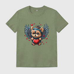 Футболка хлопковая мужская Пёсик ангел, цвет: авокадо