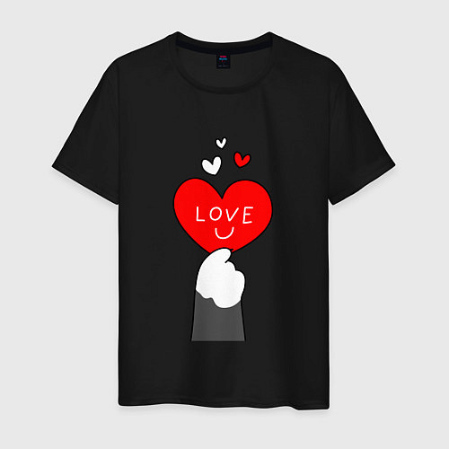 Мужская футболка Лапка котика с валентинкой / Черный – фото 1
