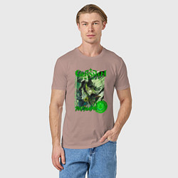 Футболка хлопковая мужская Тигнари дендро элемент, цвет: пыльно-розовый — фото 2