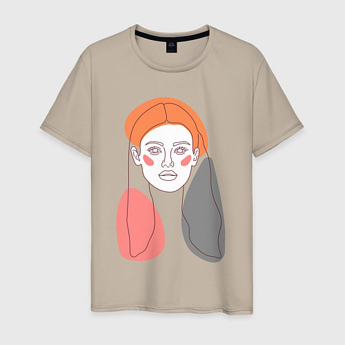 Мужская футболка Лайн арт портрет девушки в стиле минимализм / Миндальный – фото 1