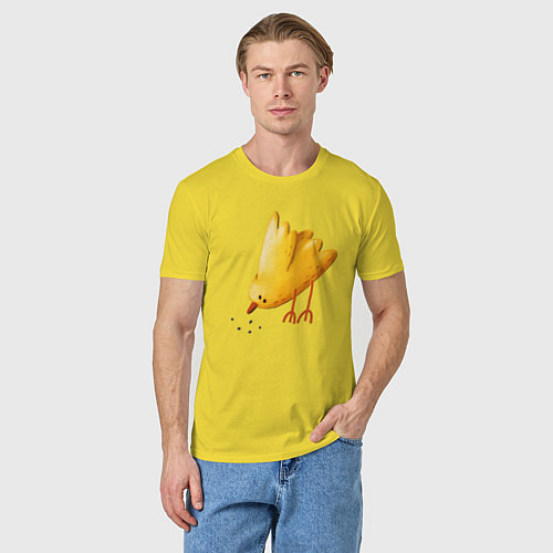 Мужская футболка Желтая птичка клюет зерна / Желтый – фото 3