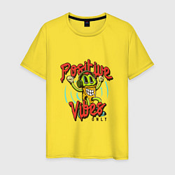 Футболка хлопковая мужская Positive vibes only phrase, цвет: желтый