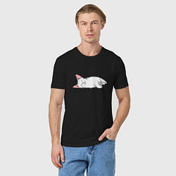 Футболка хлопковая мужская Lazy white cat, цвет: черный — фото 2