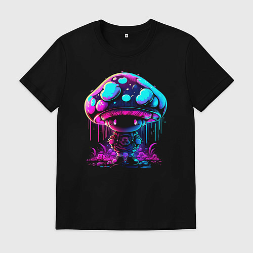 Мужская футболка Неоновый милый гриб / Черный – фото 1