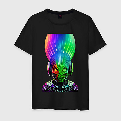 Мужская футболка Aggressive alien - neural network - neon glow / Черный – фото 1