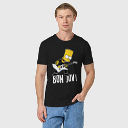 Футболка хлопковая мужская Bon Jovi Барт Симпсон рокер, цвет: черный — фото 2
