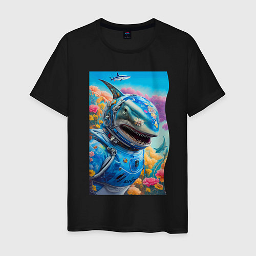 Мужская футболка Shark - cyberpunk - neural network / Черный – фото 1