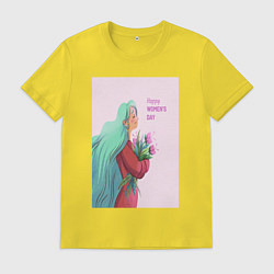Футболка хлопковая мужская Девушка с цветами, цвет: желтый