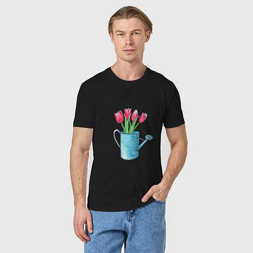 Мужская футболка Букет тюльпанов в лейке / Черный – фото 3