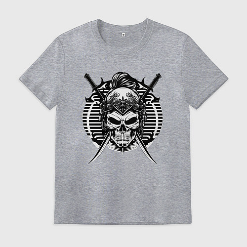 Мужская футболка Череп японского самурая / Меланж – фото 1