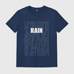 Футболка хлопковая мужская Надпись rain и линии, цвет: тёмно-синий