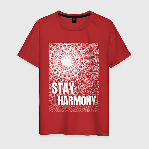 Мужская футболка Stay harmony надпись и мандала / Красный – фото 1