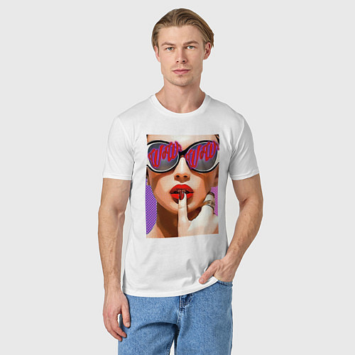 Мужская футболка Портрет девушки в стиле поп-арт / Белый – фото 3