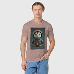Футболка хлопковая мужская Пингвин в курточке и шлеме, цвет: пыльно-розовый — фото 2
