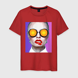 Футболка хлопковая мужская Портрет девушки в больших солнечных очках, цвет: красный