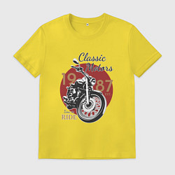Футболка хлопковая мужская Мотоцикл Ретро принт 1, цвет: желтый