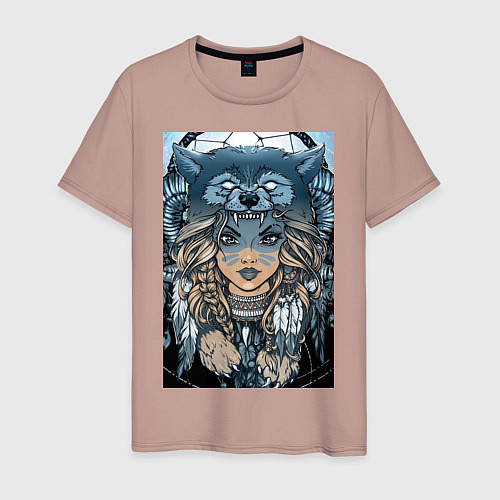 Мужская футболка Девушка волчица / Пыльно-розовый – фото 1