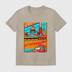 Футболка хлопковая мужская Санкт-Петербург в стиле плаката 30-х годов, цвет: миндальный