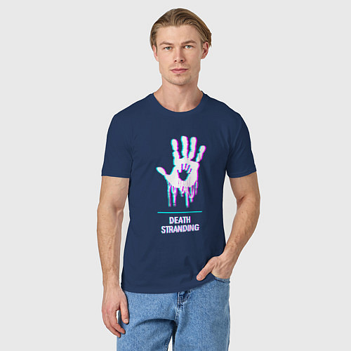 Мужская футболка Death Stranding в стиле glitch и баги графики / Тёмно-синий – фото 3