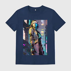 Футболка хлопковая мужская Девушка киборг, цвет: тёмно-синий