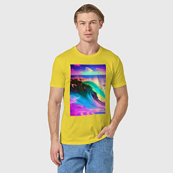 Футболка хлопковая мужская Неоновая волна - тихий океан, цвет: желтый — фото 2