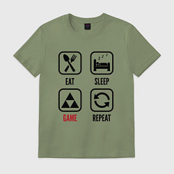 Футболка хлопковая мужская Eat - sleep - Zelda - repeat, цвет: авокадо