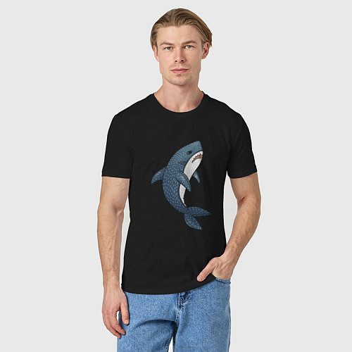 Мужская футболка Недовольная плюшевая акула / Черный – фото 3