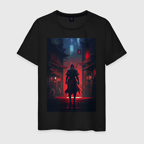 Мужская футболка Самурай в ночном городе / Черный – фото 1