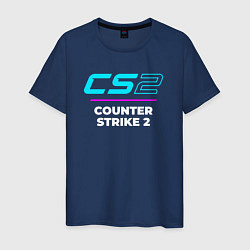 Футболка хлопковая мужская Символ Counter Strike 2 в неоновых цветах, цвет: тёмно-синий