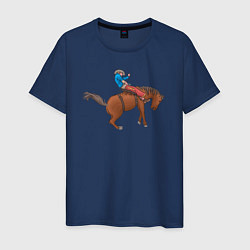 Футболка хлопковая мужская Наездник и конь вместе, цвет: тёмно-синий