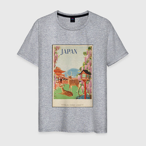 Мужская футболка Японский винтаж с оленями / Меланж – фото 1