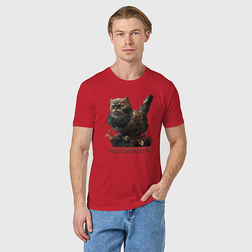 Мужская футболка Мем - каламбур котобушек / Красный – фото 3