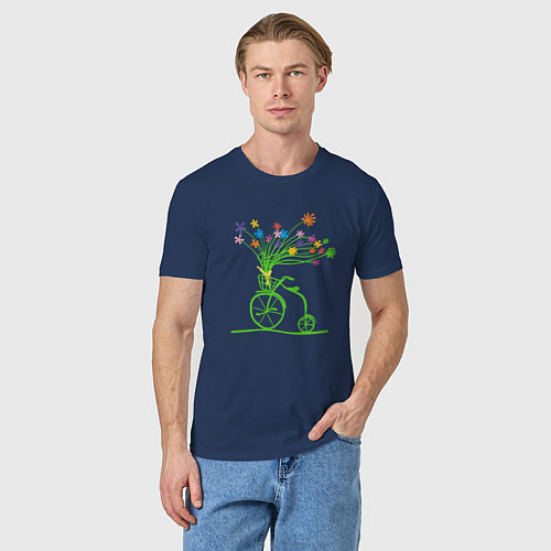 Мужская футболка Винтажный велик с цветочками / Тёмно-синий – фото 3