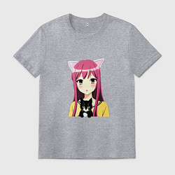 Футболка хлопковая мужская Девочка с котиком, цвет: меланж