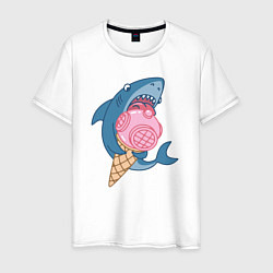 Футболка хлопковая мужская Акула с мороженым, цвет: белый