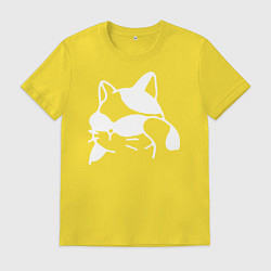 Футболка хлопковая мужская Серьёзный белый кот в очках, цвет: желтый