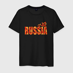 Футболка хлопковая мужская Russia: в стиле хохлома, цвет: черный