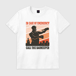 Футболка хлопковая мужская In case of emergency call the barkeeper, цвет: белый