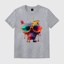 Футболка хлопковая мужская Красочный неоновый коктейль в черепе, цвет: меланж