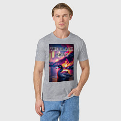 Футболка хлопковая мужская Черный лебедь с красными глазами, цвет: меланж — фото 2