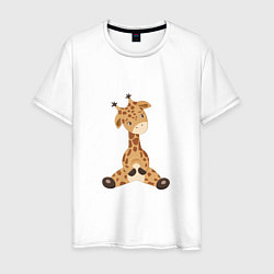 Футболка хлопковая мужская Жирафик сидит, цвет: белый