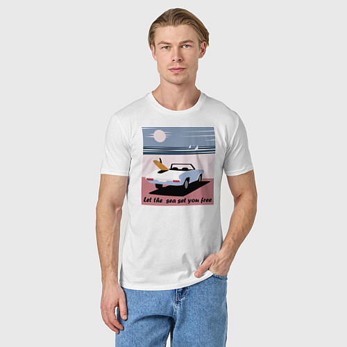 Мужская футболка Машина на пляже / Белый – фото 3
