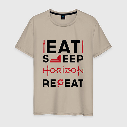 Мужская футболка Надпись: eat sleep Horizon repeat / Миндальный – фото 1