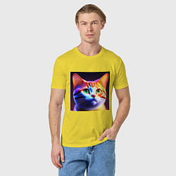 Футболка хлопковая мужская Милый котик с большими глазами, цвет: желтый — фото 2