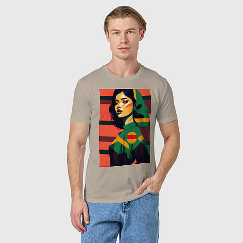 Мужская футболка Смуглая блондинка девушка арт / Миндальный – фото 3