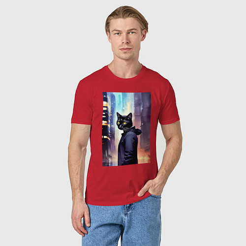 Мужская футболка Чёрный котяра житель Нью-Йорка / Красный – фото 3