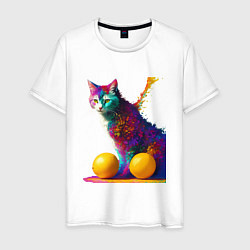 Футболка хлопковая мужская Яркий котик, цвет: белый